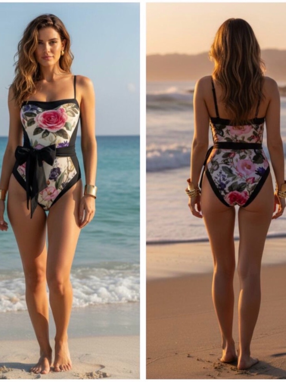 Sashy Floral One-Piece Swimsuit in Cream and Black - Picture 5 of 7